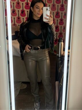 Olive Vegan Leather 90s Straight Pants